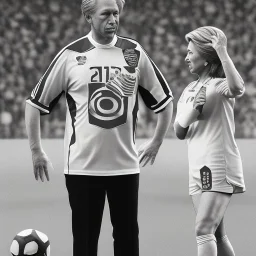 Hillary Clinton in a referee jersey officiating for a soccer match at Wembley Stadium