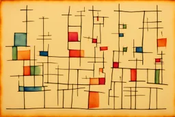 ink transfer in the style of Paul klee "the twittering machine"