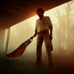 Mystery Texas chainsaw massacre,Ambiance dramatique, hyperrealisme, 8k, high quality, lot of details, fit within portrait