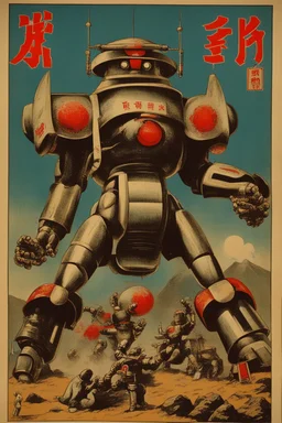 japan old poster with fighting big robots