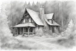 basic pencil sketch of Hagrids house isolated in a forest clearing