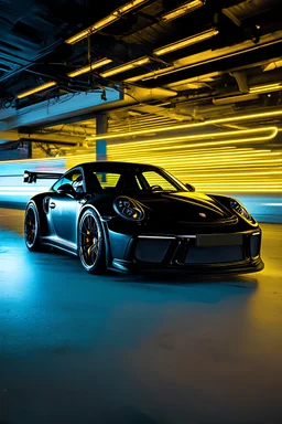 porsche 911 gt3 rs car, black, neon light background