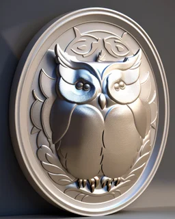 yin yand , owls, 3D render shield, bas relief