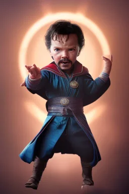 Doctor strange toddler, angry, full body, jump, bokeh, hyper realistic