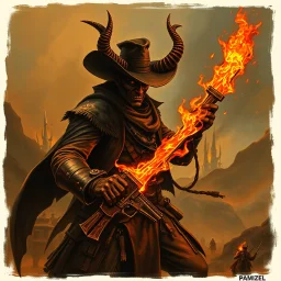 blaze the pyromancer devil wild west bandit fantasy art