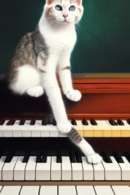 A young beautiful cat, portrait, is sitting on a piano, Vienna in the background