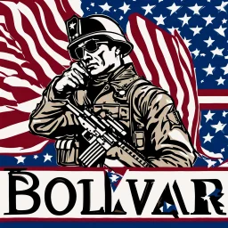 The text "Bolivar appreciates its veterans" with some blue stars and an American flag and a silhouette of a soldier. None of the components of the image should look plastic.