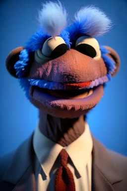 Waist up muppet Portrait, obama as muppet doll, blue suit, photo studio, blue background, unreal engine 5, concept art, art station, god lights, ray tracing, RTX, lumen lighting, ultra detail, volumetric lighting, 3d.