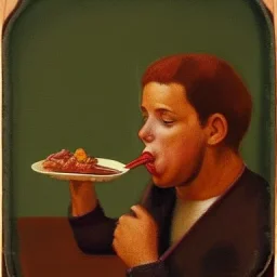 portrait of a gril eating man