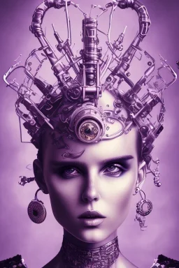 Abstract steampunk, purple tones,Danish singer MØ face,