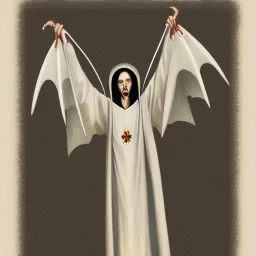 White bat vampire with long limbs as Russian Orthodox