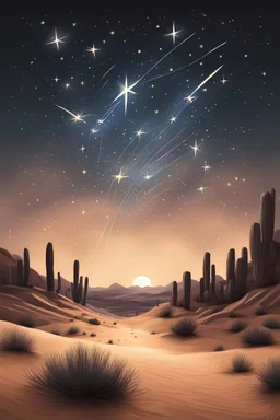 a drawing of falling stars in the desert