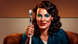 redraw this person who is holding a spoon in an american comic book line style