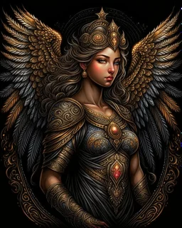 Ornate Angel design, T-Shirt Design, fantasy art, digital painting, clean dark background, 8K, HDR