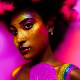 full body shot, masterpiece, best quality, family of three, dark skinned, sparkling eyes, fluorescent skin, colorful makeup, afro, highly detailed body, sun light, 4K, RAW, depth of field, high contrast, realistic details, 24mm