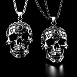 rhinestone skull pendant diamond silver necklaces placed on a black and white background