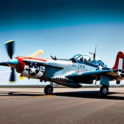 fullbody Drawing of 'North American P-51 Mustang (USA)- Aircraft of WWII',intricate detail,andrea bonelli,Kilian Eng,Ohrai,evan lee,Aleksandr Sidelnikov,KyuYong Eom,three quarters frontal aerial view,toned colors,16k