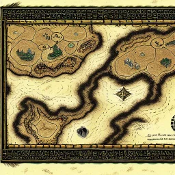 dnd, fantasy, map of the realm, black sand, map, parchment, illustration, river of blood, demonic