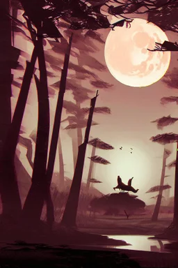 forest with moon in the sky, naughty dog style, dark style