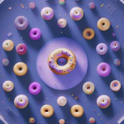 100mm photo of isometric floating round donuts in the sky, surreal donut with sprinkles , intricate, high detail, behance, microworlds smooth, macro sharp focus, centered