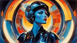 by Bill Medcalf, (slushy but extremely beautiful:1.4), (intricate details, masterpiece, best quality:1.4) , in the style of nicola samori, Retro-futuristism, vintage sci-fi, 50s and 60s style, atomic age, vibrant, highly detailed, retro futurism,, dynamic pose, looking at viewer