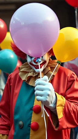It the clown holding a balloon shaped like p