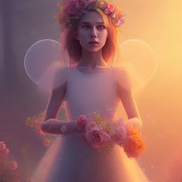 flower girl,fantasy art, Special Lighting, Vibrant, Solid color, forest