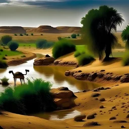 Farm land, river, farming, camel