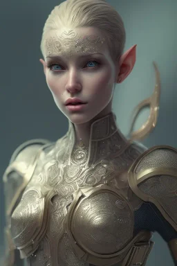 brunette elf, 8k, ultrarealistic, dynamic pose, complete body, LEGS!, triadic colors, intricately detailed, short hair, detailed hair, octane render, dynamic light, visible ultradetailed body