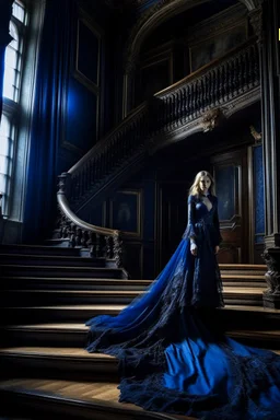 The Countess is a ghost, she has a long, flowing dark blue dress. she goes down the stairs. Hanging in the castle room, there is a tapestry composed of the preserved faces of the Countess' ancient victims.