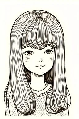 simple doodle, high quality, small girl with bangs and long hair