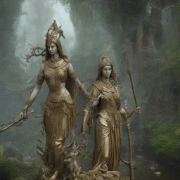 old one statue stone godess athena, abandoned between moutain, swamp, water, glass, fog, highly realistic, highly detailed, intricate, 8k