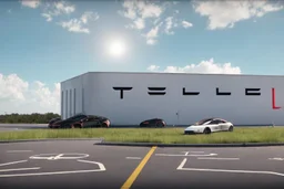 A Tesla 'Model S' is parked, in the 'Kennedy Space Center' in Florida. (CINEMATIC, WIDE ANGLE LENS, PHOTO REAL)