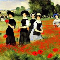 women picking poppies in style of manet