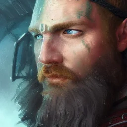 highly detailed portrait viking king art, red hair, blue glass eyes, green glass steel armor, cinematic lighting, 4k, 8k, octane render, digital concept art, greg rutkowski, trending on artstation, pinterest, extremely detailed, ambient lighting.