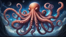 a highly detailed artwork, the divine space octopus god, majestic, beauty, night sky, huge,