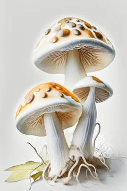 Oil painted realistic mushrooms with white background