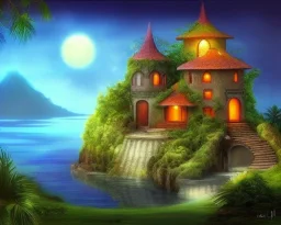 mystical house on a hot tropical island, fantasy art,