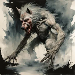 Surreal spooky agonizing werewolf transformation, half wolf- half man, double exposure of werewolf and man, sinister surrealism, horror, by George Harriman, by Stephen Gammell, by Jeremy Mann, eerie dark colors, sinister, hyperdetailed, matte oil painting, by Carne Griffiths.