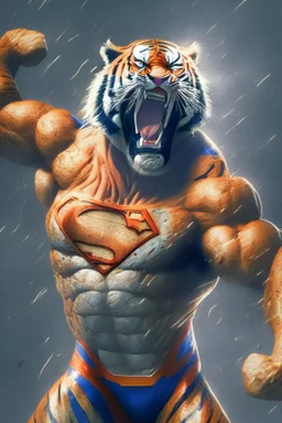 A picture of a roar tiger in the form of a superman, a professional, high JPEG image