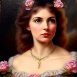 young Susanna Hoffs, beautiful, highly detailed face, meticulously detailed hair, ethereal fantasy hyperdetailed mist, maximalist matte painting; polished, realistic oil painting. Victorian era portrait painting, old fashioned, vintage, antique, beautiful, Unreal Engine, 16k