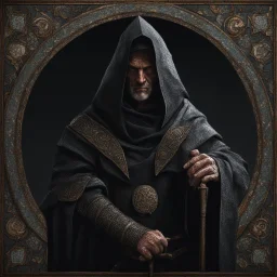 Dnd, fantasy, portrait, only face, archimage, medieval mosaic, ruthless, violent, old, black robe