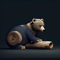 combine textured log with shape of a bear, graphic style minimalistic clean