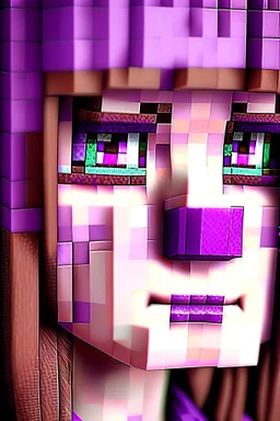 a close-up portrait of a purple Minecraft face, girl, 3d, large pixel style