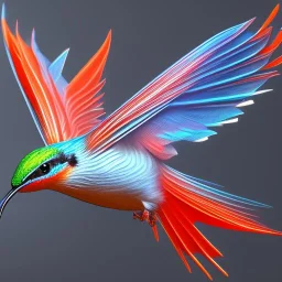 white, red and blue 3d cute colibri bird flying