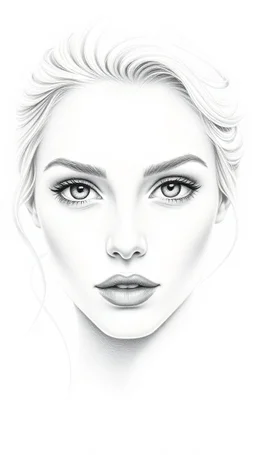 A beautiful face of woman all white skin, white eyes, white hair on a white background, pencil drawing style