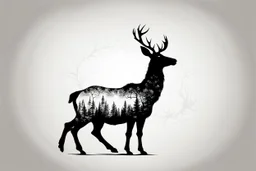 silhouette of a male deer, black on white, vector