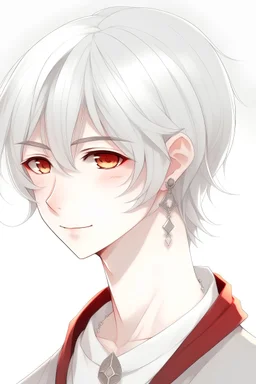 anime boy white hair long earrings