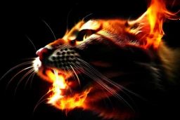 burning cat mouth in flamelight