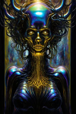 Narcissist feeding off empath; Neo-surrealism; Optical Art; golden hour; iridescent; controversial; supremely detailed; stupendous; Giger